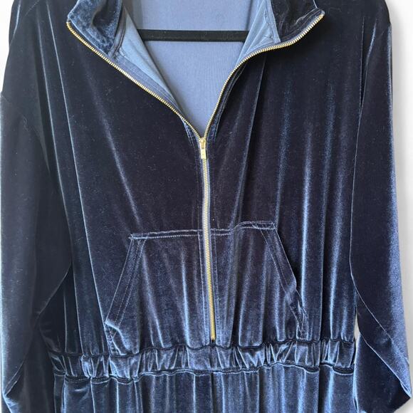 Navy Velour Zip Front Jumpsuit Loungewear One Piece XXL - Picture 3 of 7